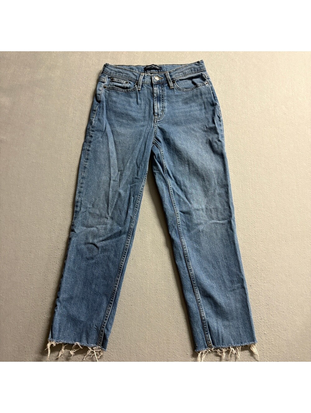 Calvin Klein Jeans Womens Size 2 26 High Rise Straight Leg Raw Hem Blue Denim